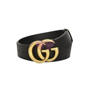 [山姆代購] [限購3件] 古馳Gucci 雙G帶扣皮革腰帶 黑色（古董黃銅搭扣）size80