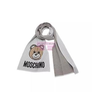 [山姆代購] [限購3件] 莫斯奇諾MOSCHINO 小熊印花飾織物 絨線圍巾 男女同款 灰色