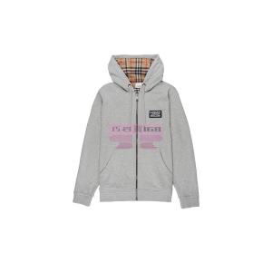 [山姆代購] [限購6件] BURBERRY博柏利格紋內襯拉鍊連帽衞衣外套男女同款灰色M碼