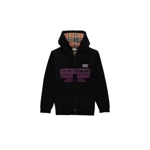 [山姆代購] [限購6件] BURBERRY博柏利格紋內襯拉鍊連帽衞衣外套男女同款黑色L碼