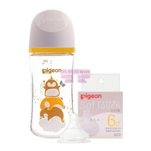 [山姆代購] 貝親 自然實感 專供款寬口徑彩繪玻璃奶瓶 240ml+ 奶嘴 L號
