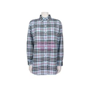 [山姆代購] [限購6件] BURBERRY博柏利 GUAN 格紋圖案寬鬆長袖襯衫 女款 藍色 12碼