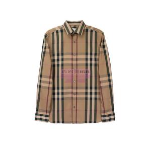 [山姆代購] [限購6件] BURBERRY博柏利 格紋翻領長袖襯衫 春夏 男款 棕色 M碼
