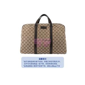 [山姆代購] [限購6件] GUCCI古馳 老花Logo皮革徽標大容量旅行包 帆布拼皮 烏木色/棕色