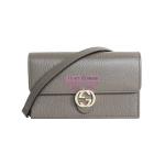[山姆代購] [限購1件] GUCCI古馳 雙G徽標按扣開合荔枝紋皮革鏈條包肩包斜挎包 女款 灰色