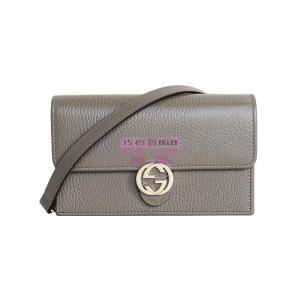 [山姆代購] [限購1件] GUCCI古馳 雙G徽標按扣開合荔枝紋皮革鏈條包肩包斜挎包 女款 灰色