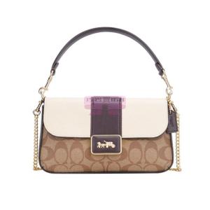 [山姆代購] [限購6件] COACH女生單肩斜挎包PVC配皮淺卡其CC033IMOTV