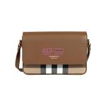 [山姆代購] [限購6件] BURBERRY博柏利 字母徽標拼色設計 皮革拼帆布單肩斜挎包