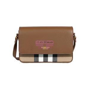 [山姆代購] [限購6件] BURBERRY博柏利 字母徽標拼色設計 皮革拼帆布單肩斜挎包